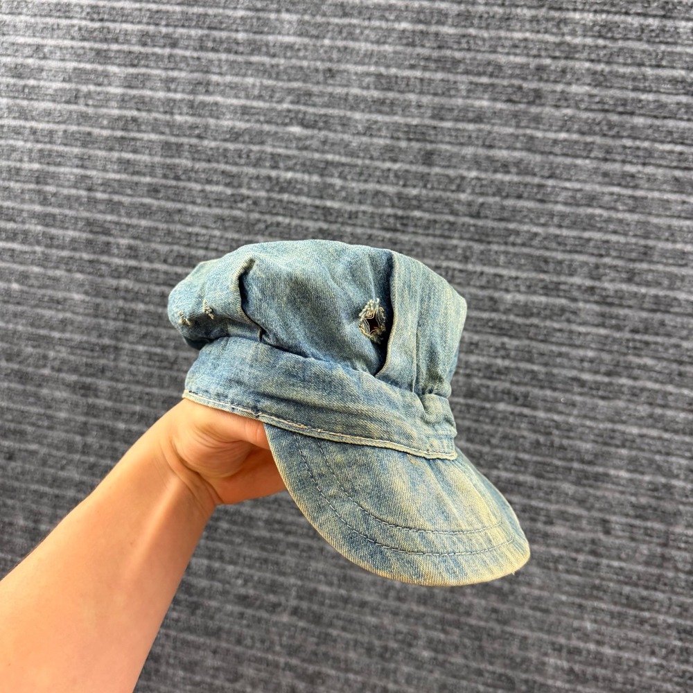 Vintage 50s Denim Engineer Cap Mens OSFM Blue Distressed Workwear Hat